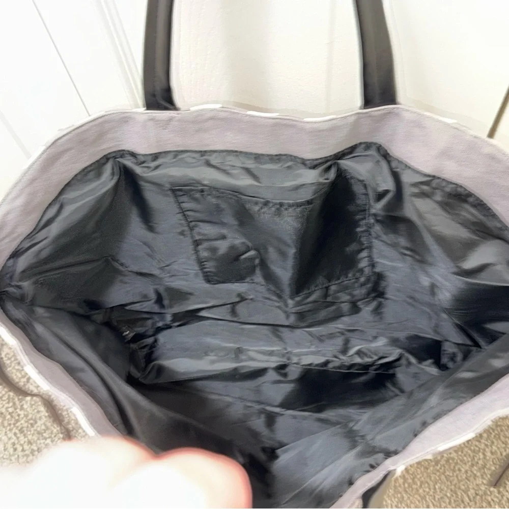 Victorias Secret Striped Canvas Tote Bag Gray White Beach Travel